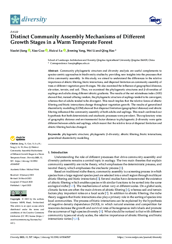 (PDF) Distinct Community Assembly Mechanisms of Different Growth Stages ...