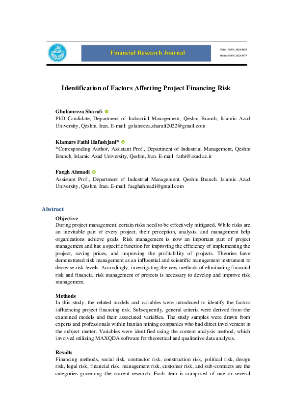 (PDF) Identification of Factors Affecting Project Financing Risk