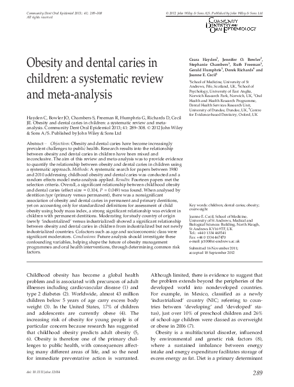 (PDF) Obesity and dental caries in children: a systematic review and ...