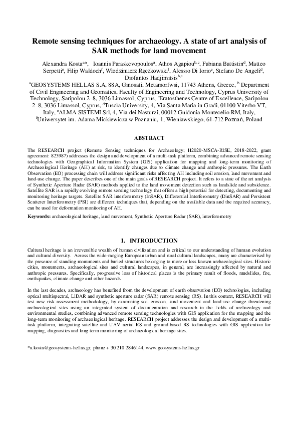 (PDF) Remote sensing techniques for archaeology: a state of art ...