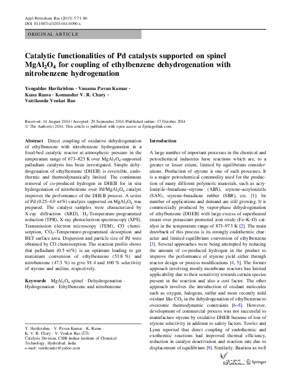 (PDF) Catalytic functionalities of Pd catalysts supported on spinel ...