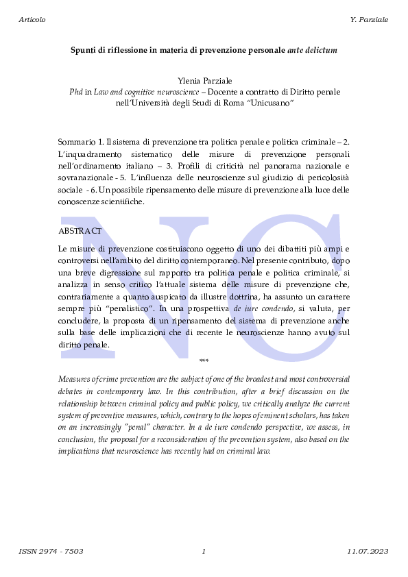 (PDF) Nullumcrimen.it Spunti di riflessione in materia di prevenzione ...