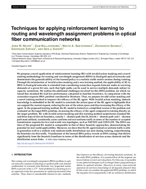 (PDF) Techniques for applying reinforcement learning to routing and ...
