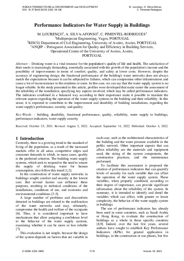 (PDF) Performance Indicators for Water Supply in Buildings