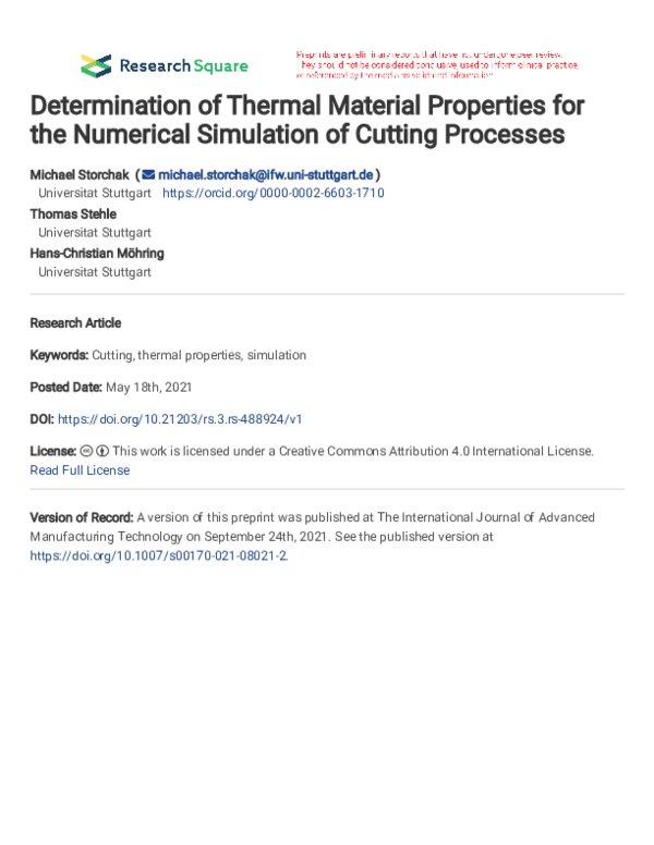 (PDF) Determination of Thermal Material Properties for the Numerical ...