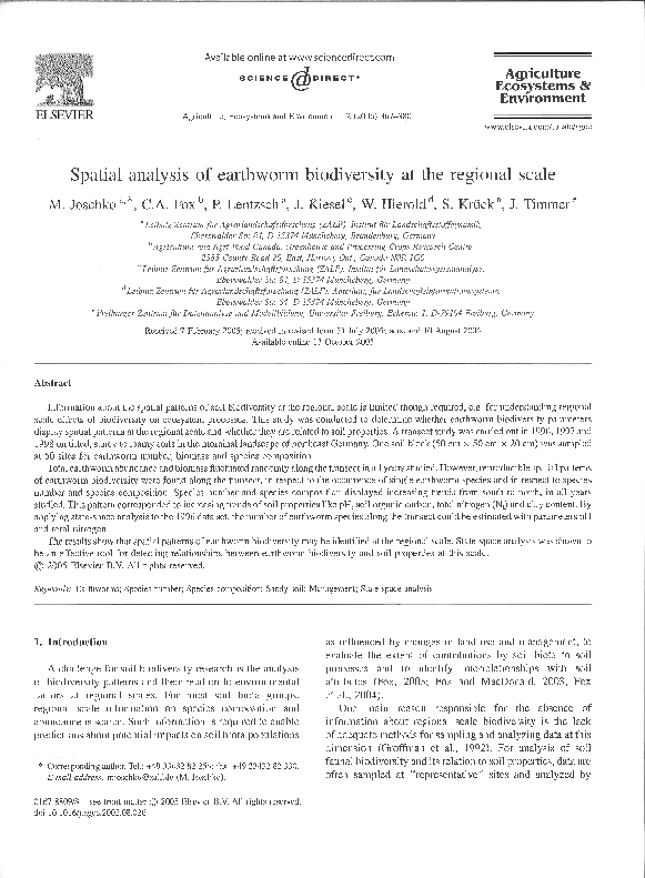 (PDF) Spatial analysis of earthworm biodiversity at the regional scale