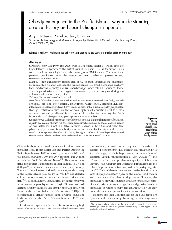 (PDF) Obesity emergence in the Pacific islands: why understanding ...