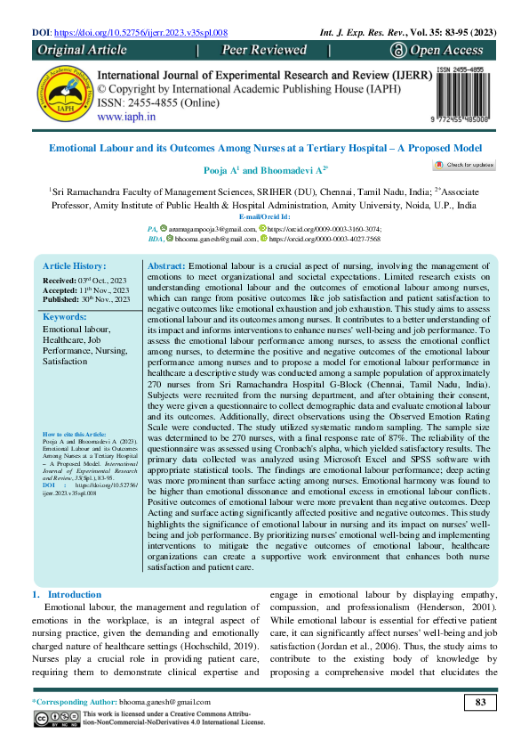 (PDF) Emotional Labour and its Outcomes Among Nurses at a Tertiary ...