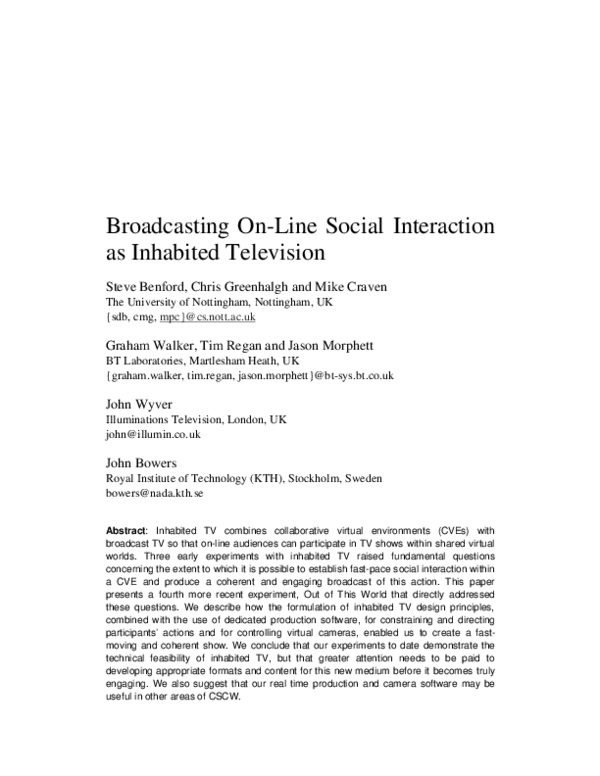 (PDF) Broadcasting On-Line Social Interaction as Inhabited Television