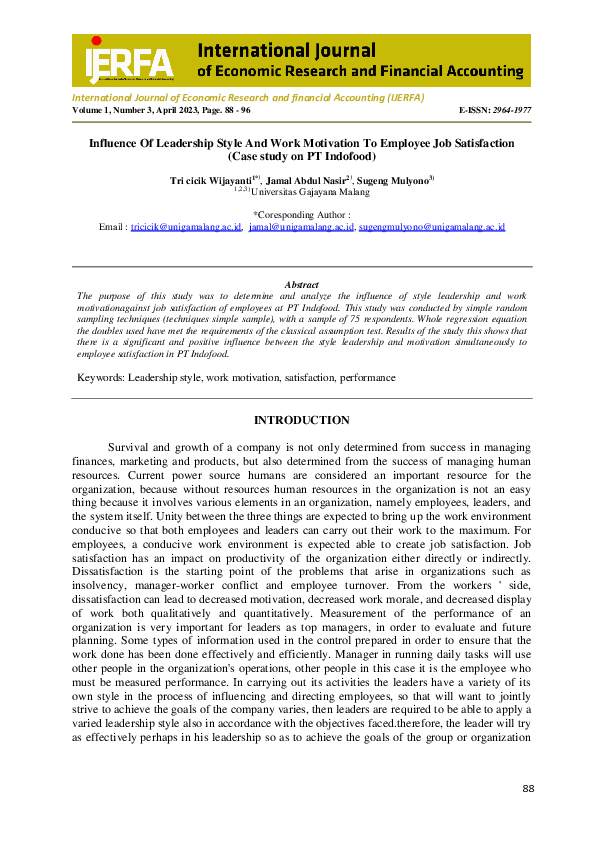 (PDF) Influence Of Leadership Style And Work Motivation To Employee Job ...