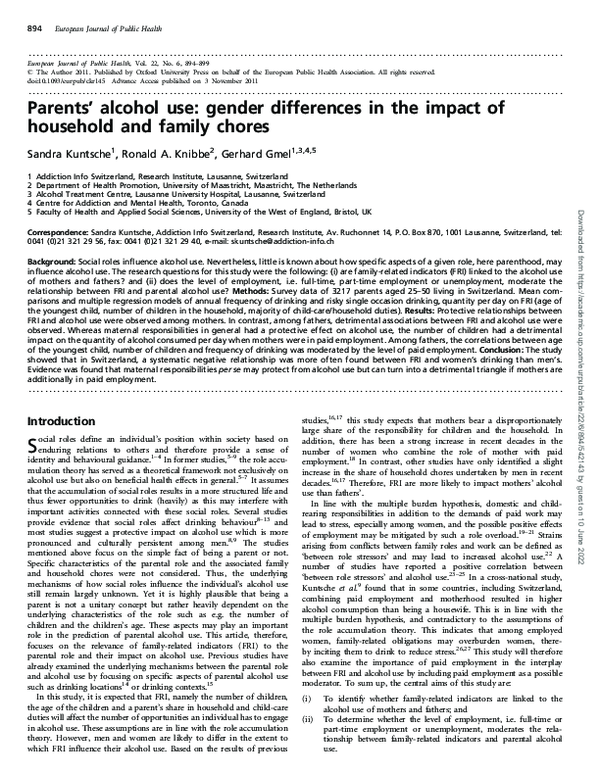 (PDF) Parents' alcohol use: gender differences in the impact of ...