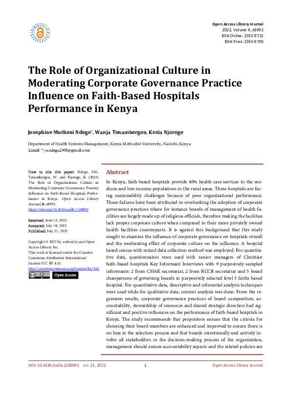(PDF) The Role of Organizational Culture in Moderating Corporate ...