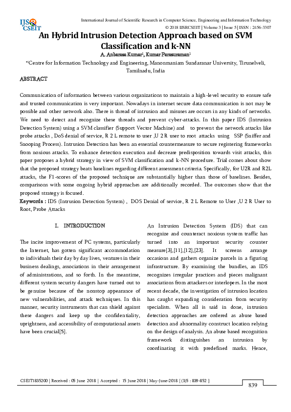 (PDF) An Hybrid Intrusion Detection Approach based on SVM ...