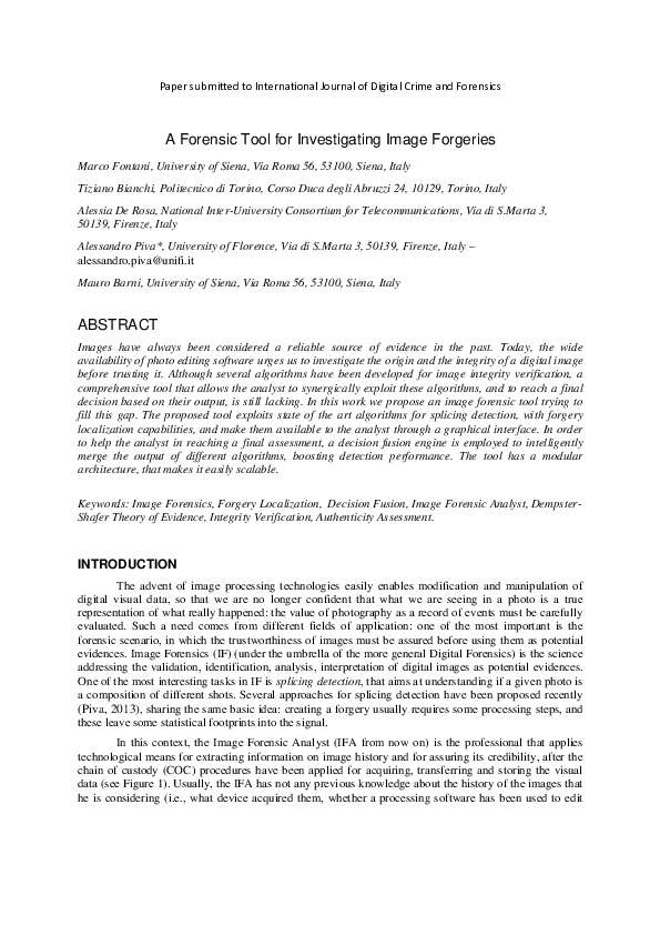 (PDF) A Forensic Tool for Investigating Image Forgeries