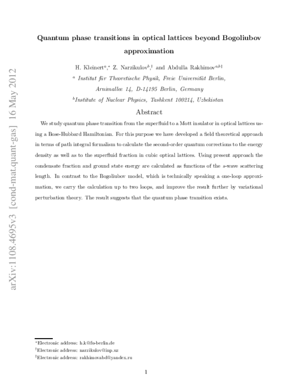 (PDF) Quantum phase transitions in optical lattices beyond the ...