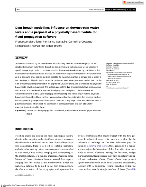 (PDF) Dam breach modelling: influence on downstream water levels and a ...