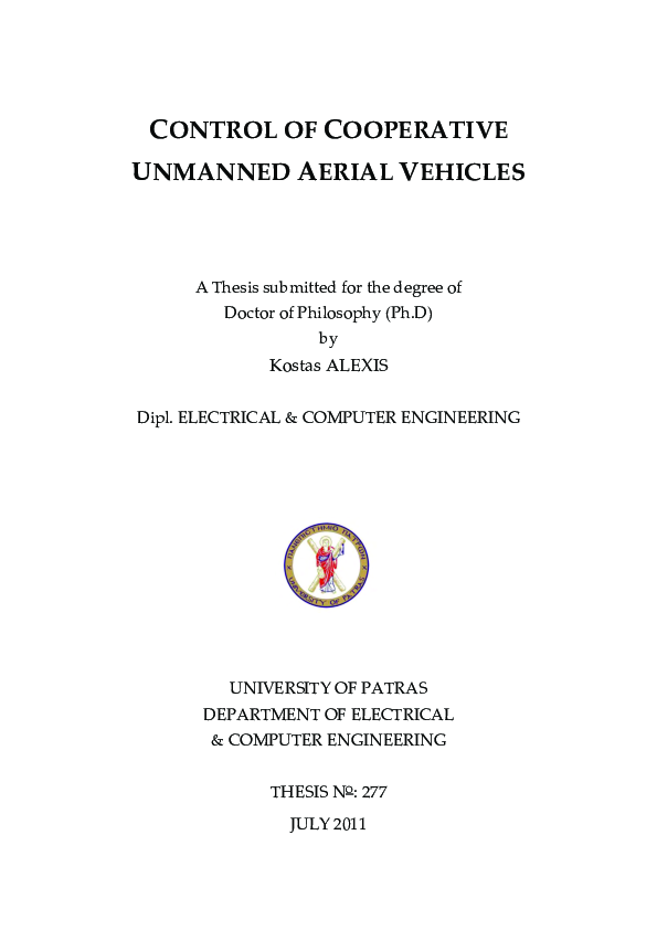 (PDF) Control of cooperative unmanned aerial vehicles | Kostas Alexis ...