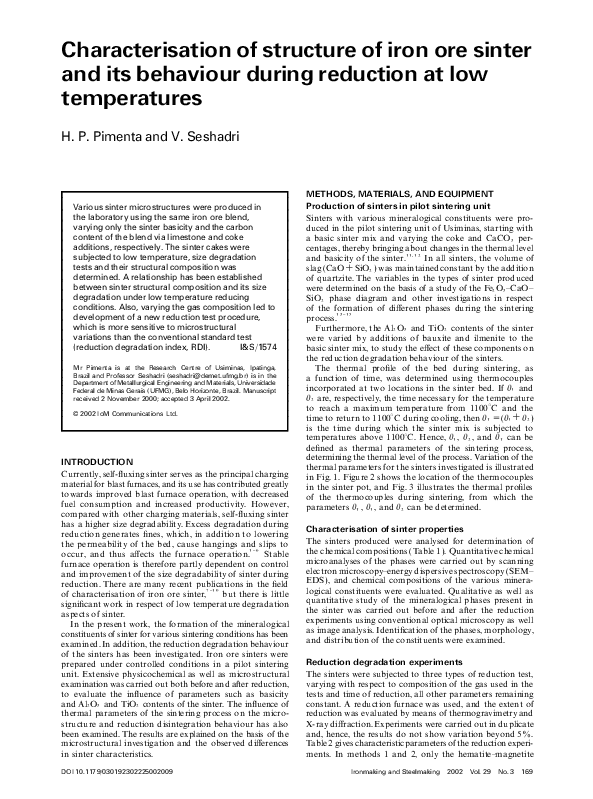 (PDF) Characterisation of structure of iron ore sinter and its ...