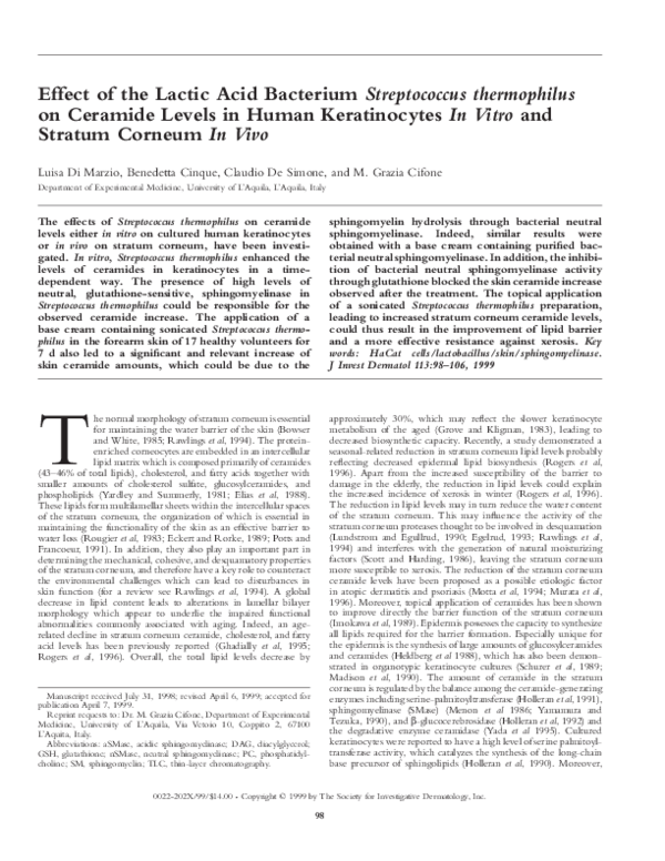 (PDF) Effect of the Lactic Acid BacteriumStreptococcus thermophilus on ...