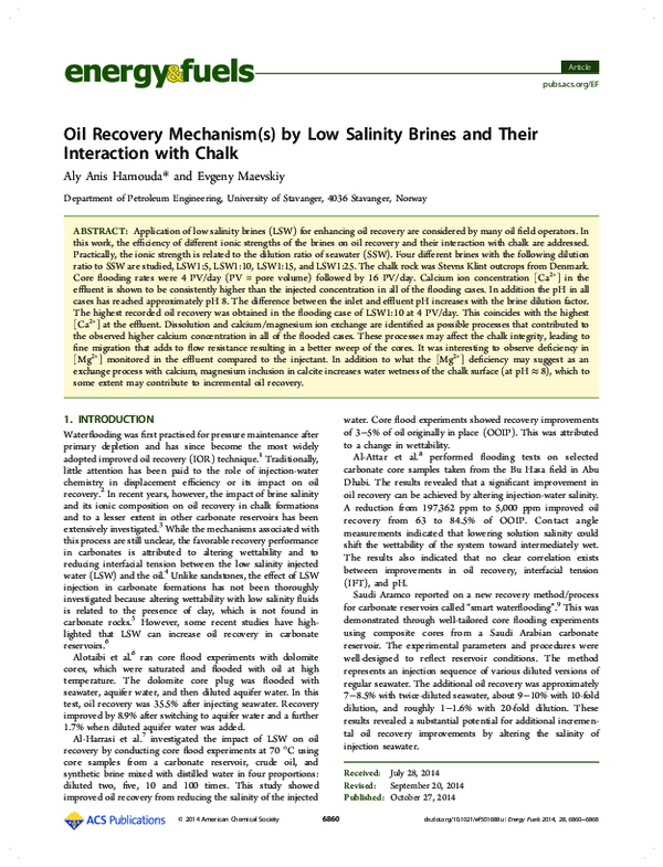 (PDF) Oil Recovery Mechanism(s) by Low Salinity Brines and Their ...
