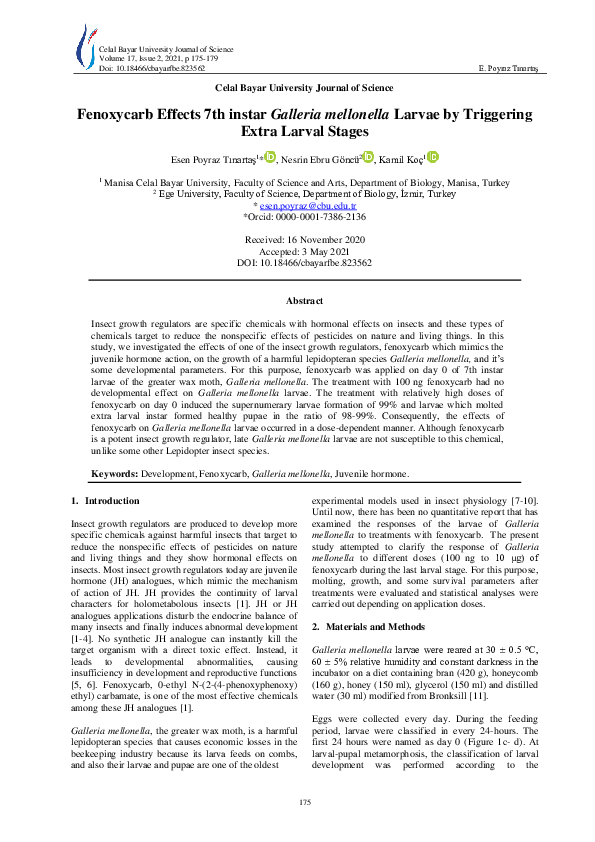 (PDF) Fenoxycarb Effects 7th instar Galleria mellonella Larvae by ...