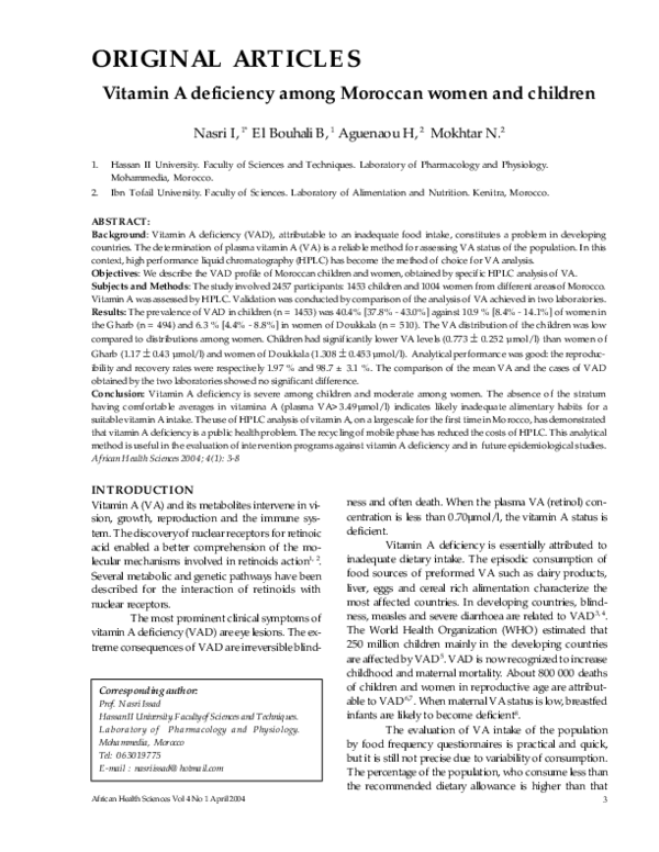 (PDF) Vitamin A deficiency among Moroccan women and children