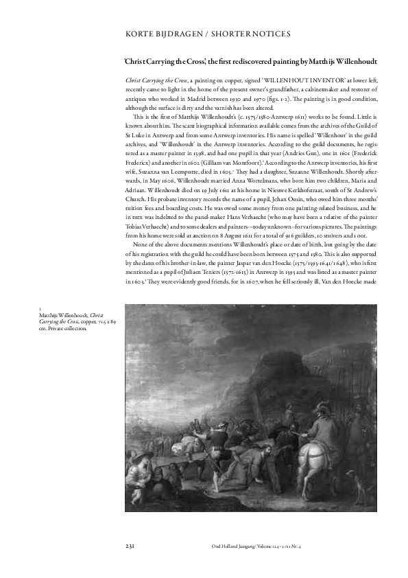 Christ Carrying the Cross', the first rediscovered painting by Matthijs Willenhoudt