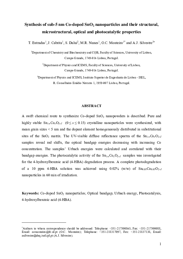 (PDF) Synthesis of sub-5 nm Co-doped SnO2 nanoparticles and their ...