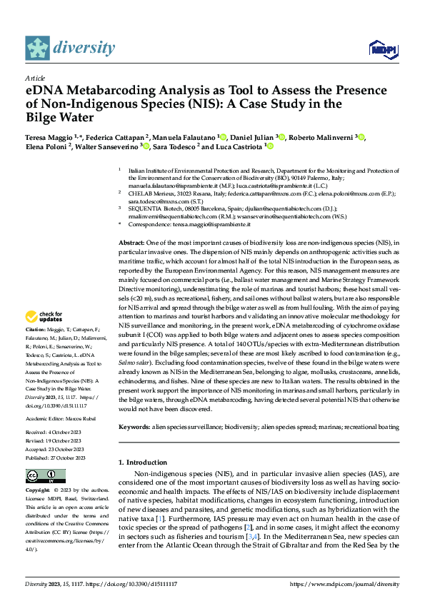 (PDF) eDNA Metabarcoding Analysis as Tool to Assess the Presence of Non ...