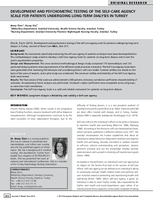 (PDF) Development and Psychometric Testing of the Self-Care Agency ...
