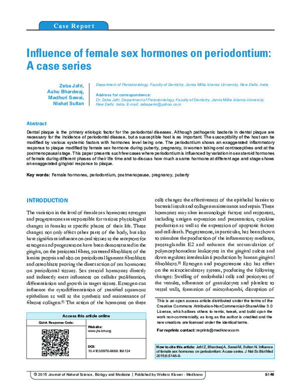 (PDF) Influence of female sex hormones on periodontium: A case series