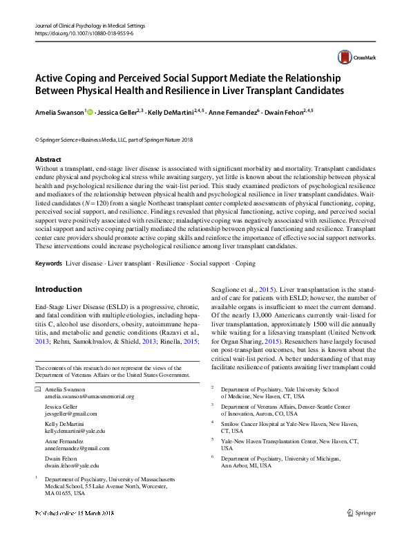 (PDF) Active Coping and Perceived Social Support Mediate the ...