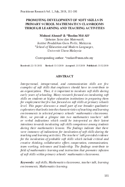 (PDF) Promoting Development of Soft Skills in Primary School ...