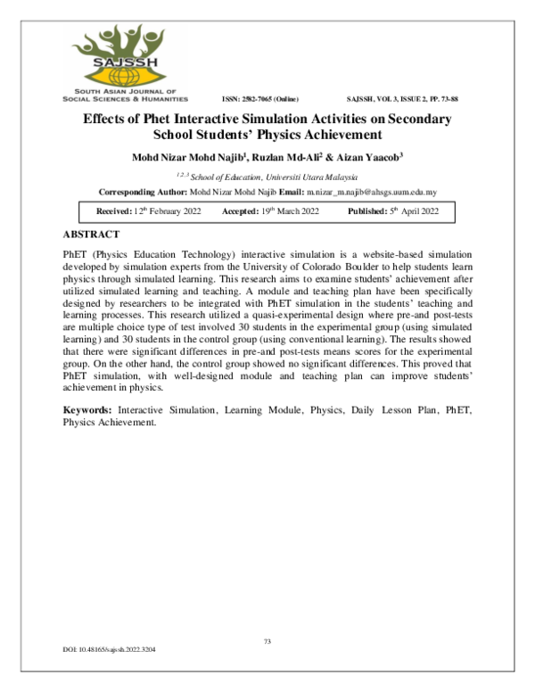 (PDF) Effects of Phet Interactive Simulation Activities on Secondary ...
