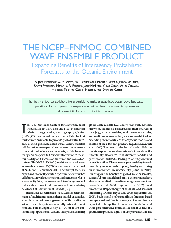 (PDF) The NCEP–FNMOC Combined Wave Ensemble Product: Expanding Benefits ...