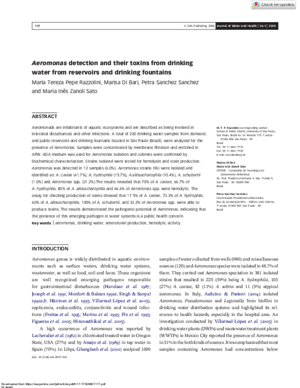 (PDF) Aeromonas detection and their toxins from drinking water from ...