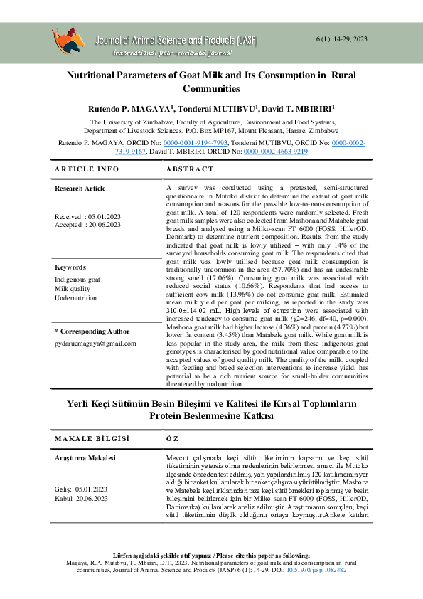(PDF) Nutritional Parameters of Goat Milk and Its Consumption in Rural ...