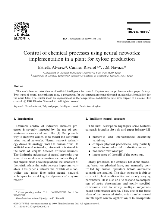 (PDF) Control of chemical processes using neural networks ...