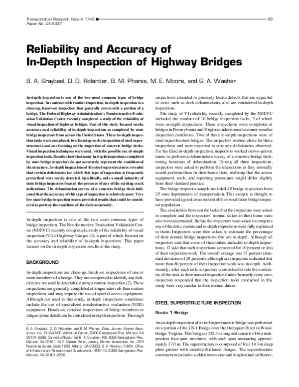 (PDF) Reliability and Accuracy of In-Depth Inspection of Highway Bridges