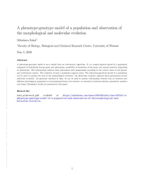 (PDF) A phenotype-genotype model of a population and observation of the ...