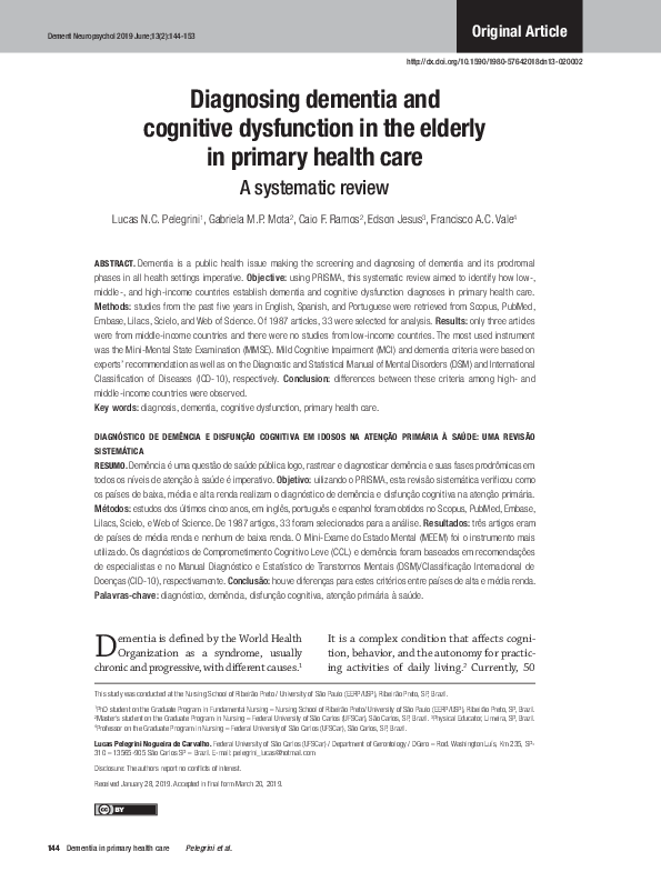 (PDF) Diagnosing dementia and cognitive dysfunction in the elderly in ...