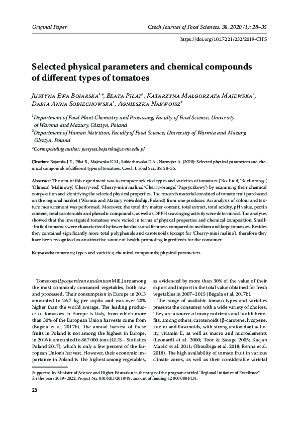 (PDF) Selected physical parameters and chemical compounds of different ...