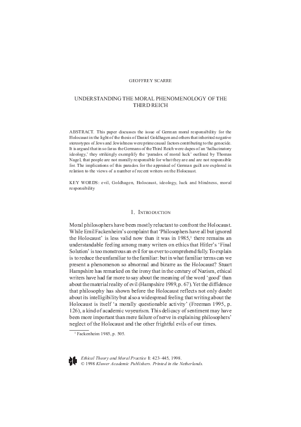 (PDF) Understanding the Moral Phenomenology of the Third Reich