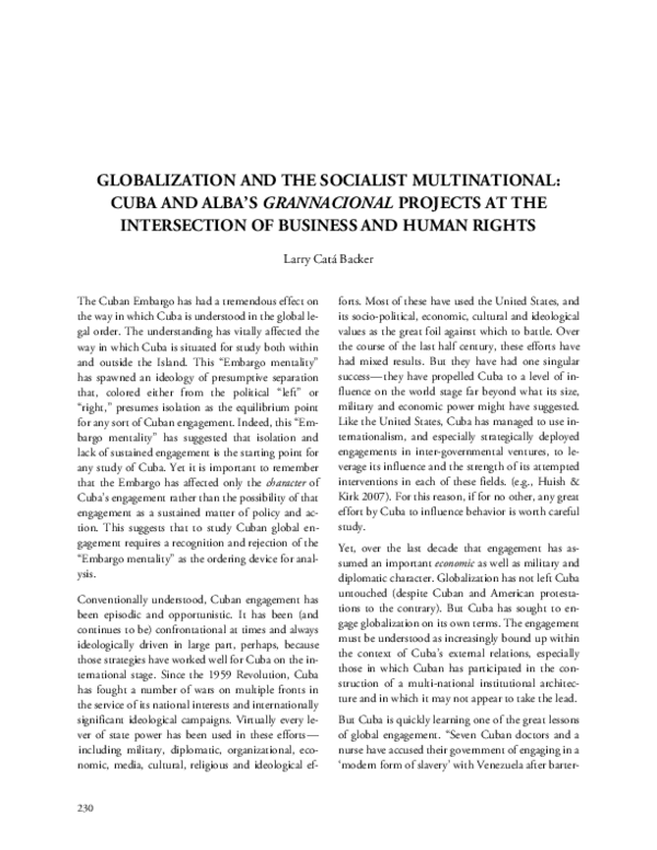 (PDF) Globalization and the Socialist Multinational: Cuba and ALBA’s ...