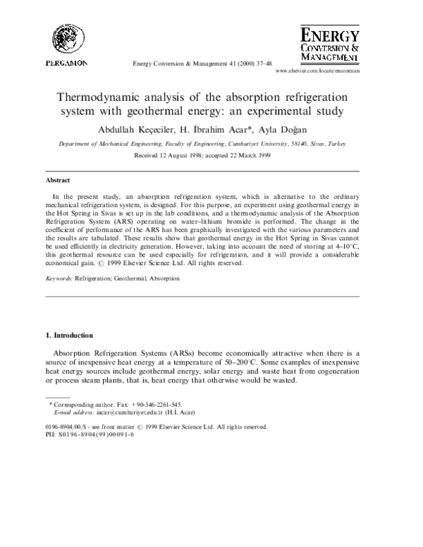 (PDF) Thermodynamic analysis of the absorption refrigeration system ...