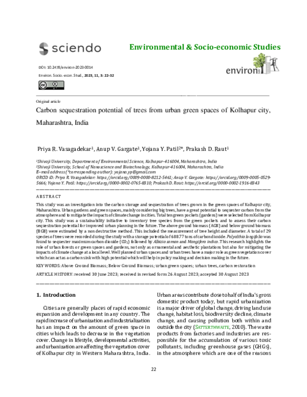 Picture of (PDF) Carbon sequestration potential of trees from urban green spaces ...