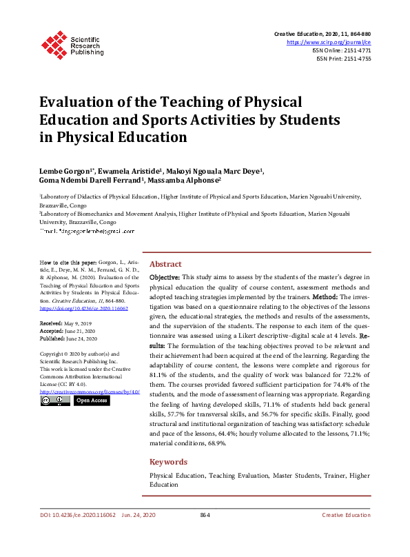 (PDF) Evaluation of the Teaching of Physical Education and Sports ...