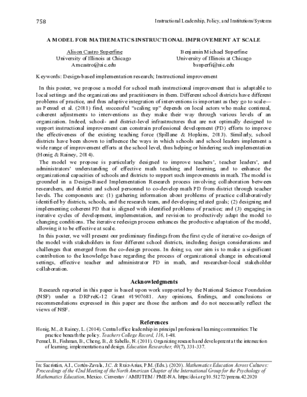 (PDF) A model for mathematics instructional improvement at scale