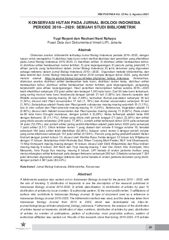 (PDF) Konservasi Hutan Pada Jurnal Biologi Indonesia Periode 2010-2020 ...