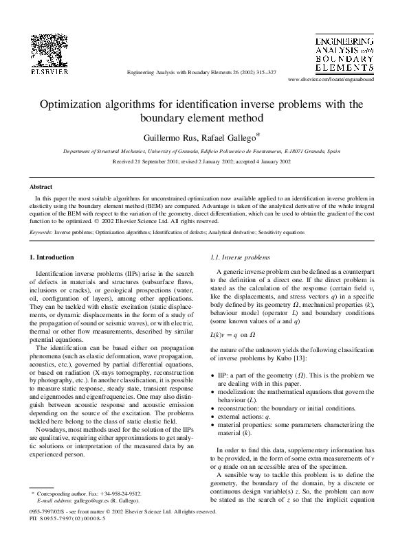 (PDF) Optimization algorithms for identification inverse problems with ...